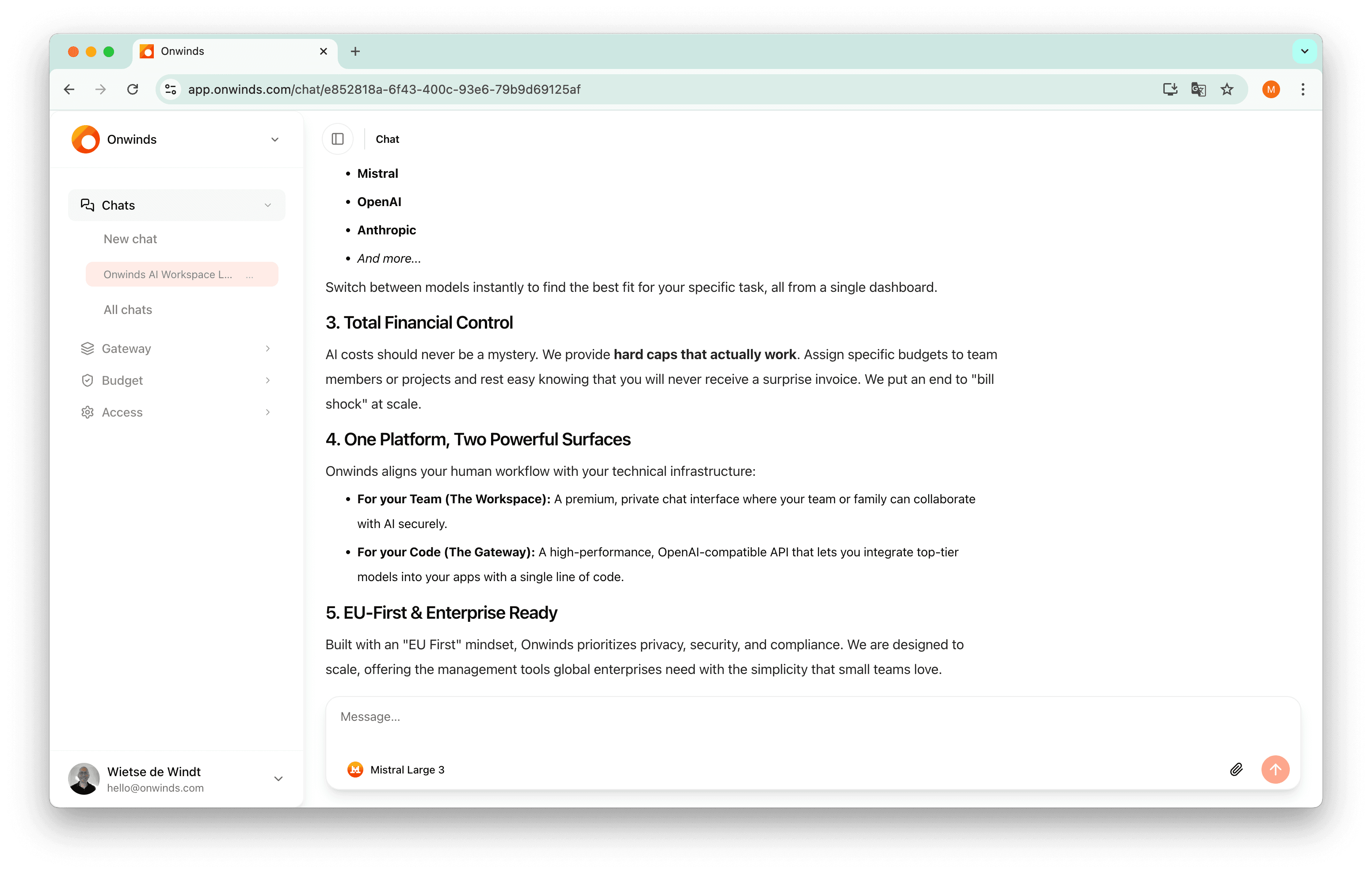 Onwinds chat (light mode) screenshot