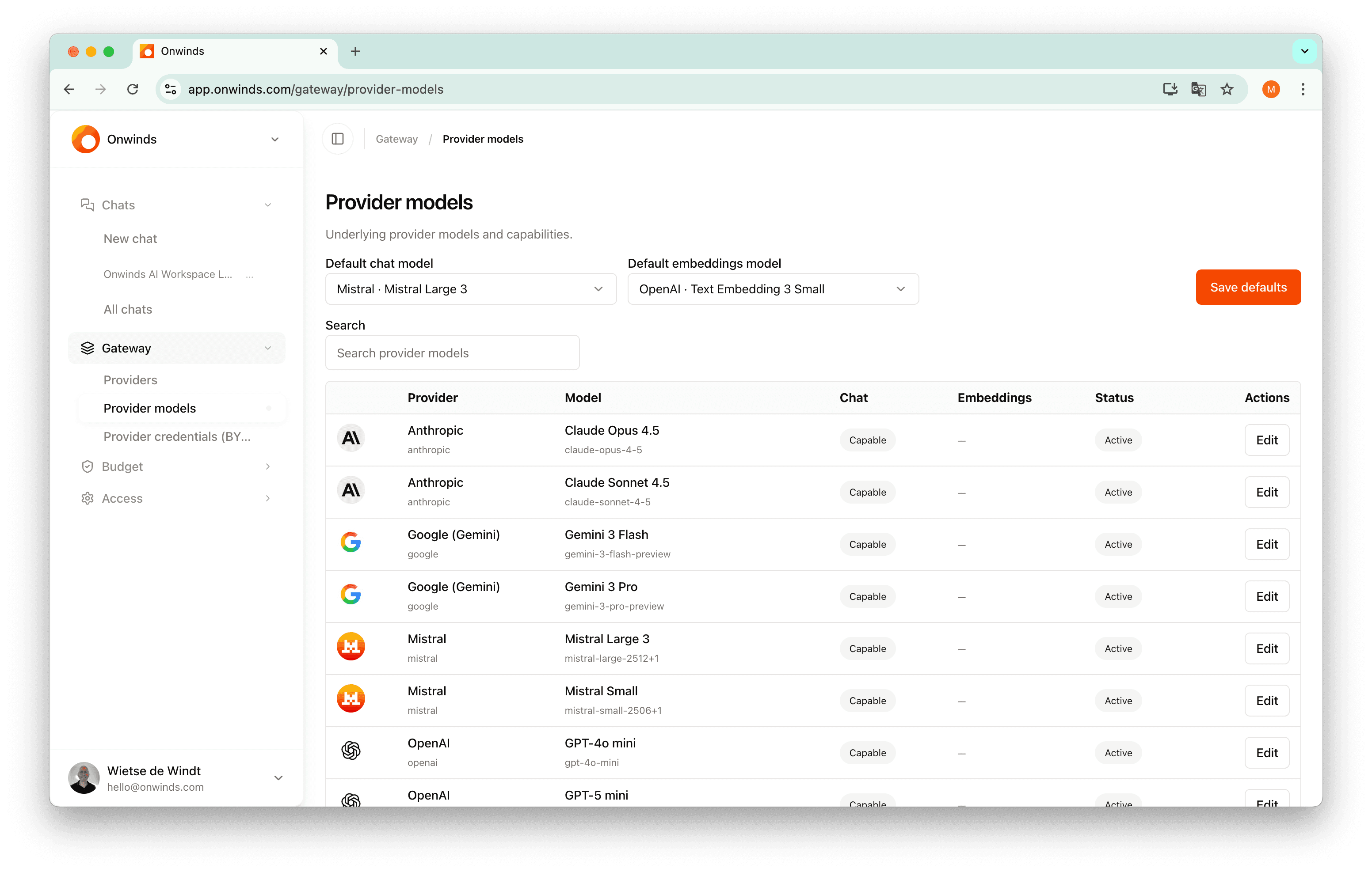 Onwinds models (light mode) screenshot