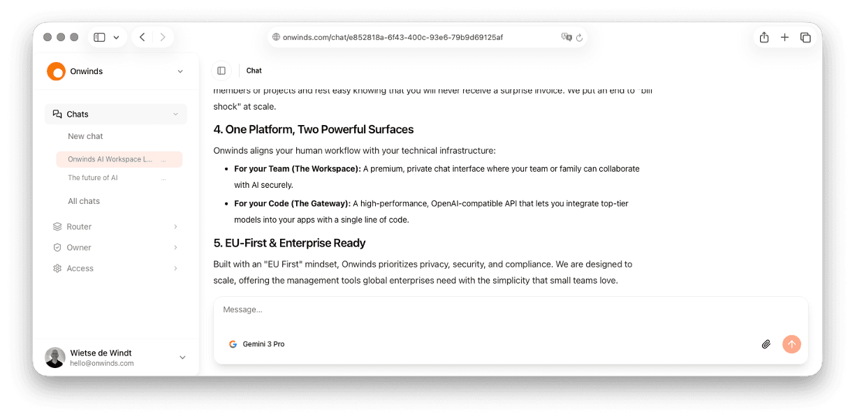 Onwinds workspace (light mode) screenshot